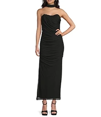 Dear Moon Strapless Mesh Fitted Scarf Twofer Long Dress