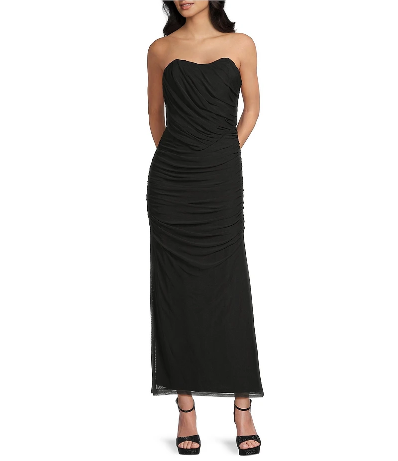 Dear Moon Strapless Mesh Fitted Scarf Twofer Long Dress