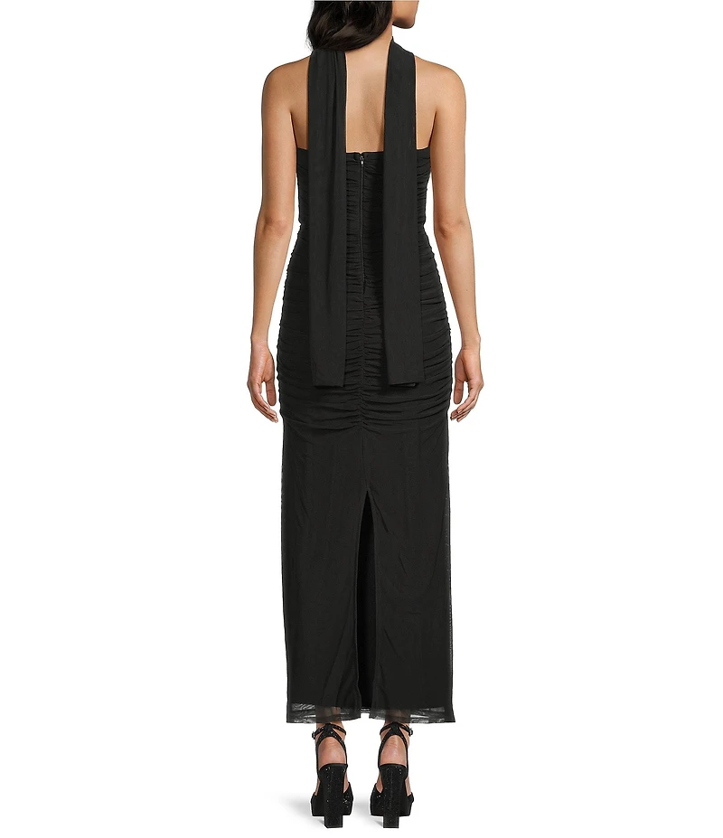 Dear Moon Strapless Mesh Fitted Scarf Twofer Long Dress