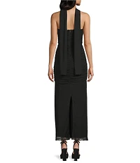 Dear Moon Strapless Mesh Fitted Scarf Twofer Long Dress