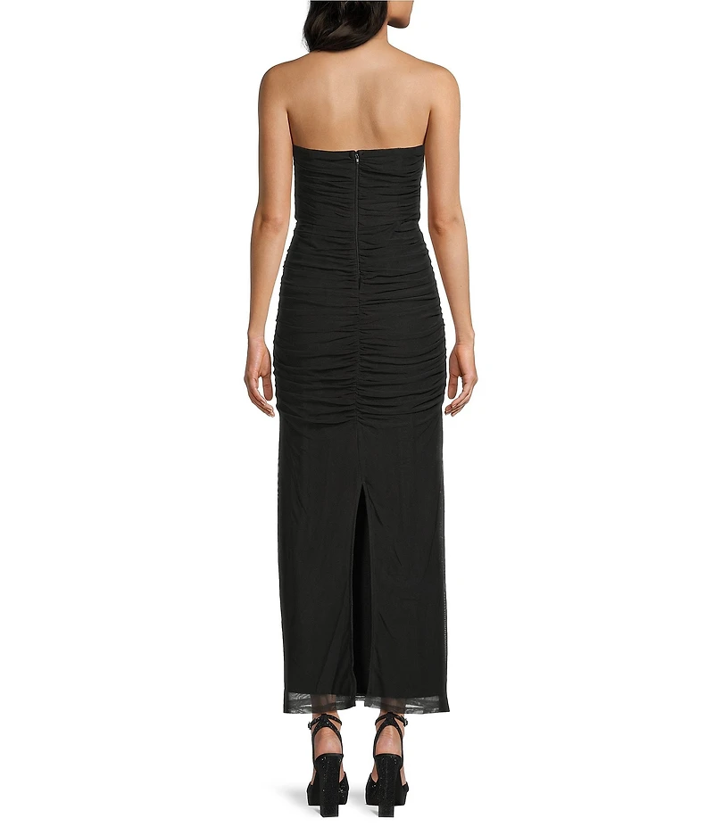 Dear Moon Strapless Mesh Fitted Scarf Twofer Long Dress