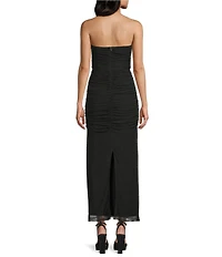 Dear Moon Strapless Mesh Fitted Scarf Twofer Long Dress