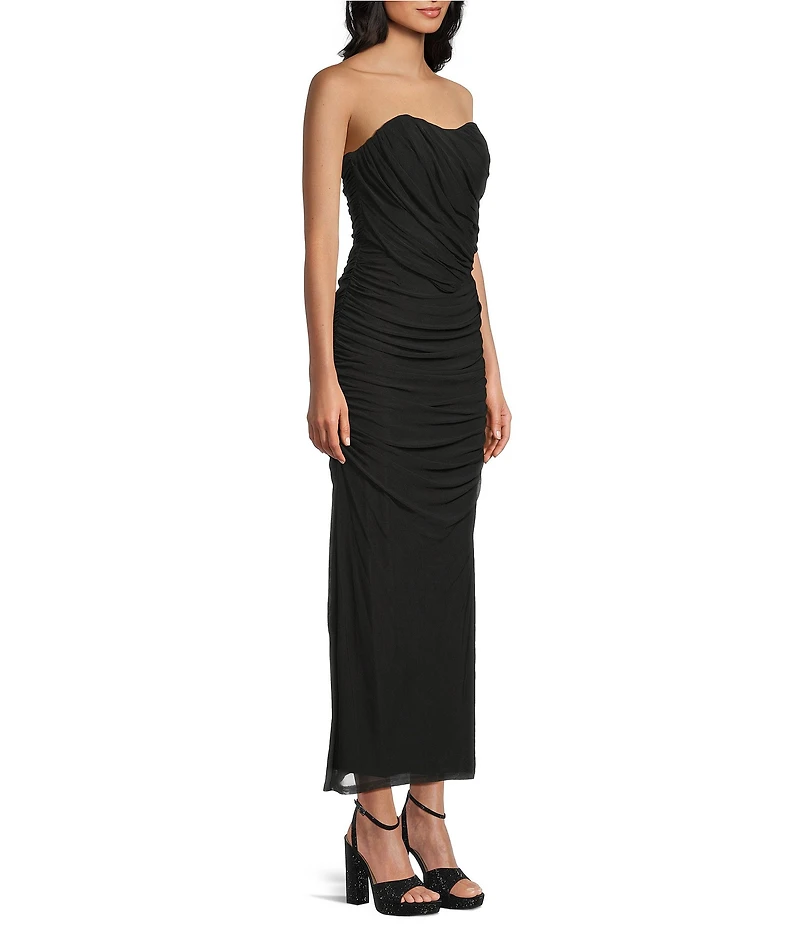 Dear Moon Strapless Mesh Fitted Scarf Twofer Long Dress