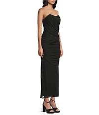 Dear Moon Strapless Mesh Fitted Scarf Twofer Long Dress