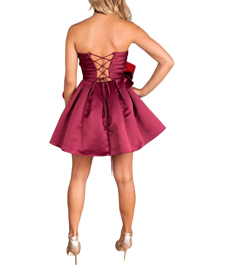 Dear Moon Strapless Pleated Tube Bodice Bow Front Dress