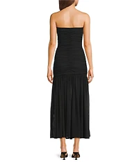 Dear Moon Strapless Shirred Mesh Maxi Dress