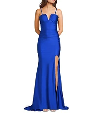 Dear Moon Strapless V-Neck Corseted Back Side Slit Dress