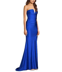 Dear Moon Strapless V-Neck Corseted Back Side Slit Dress