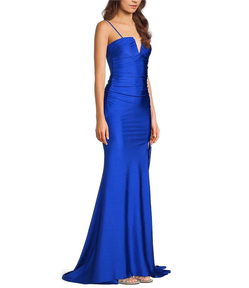 Dear Moon Strapless V-Neck Corseted Back Side Slit Dress