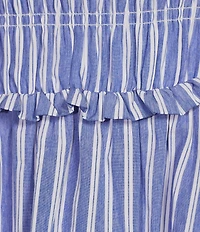 Dear Moon Striped Poplin Square Neck Short Puff Sleeve Bow Back Dress