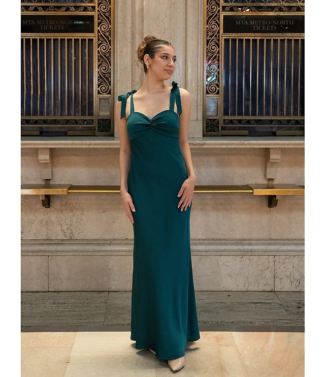green emerald velvet dress Empire Waist Maxi Chiffon Evening Dress for Women