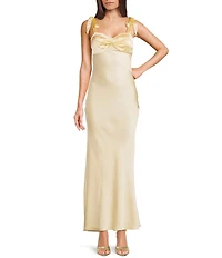 Dear Moon Sweetheart Neck Twist Front Tie Shoulder Long Dress