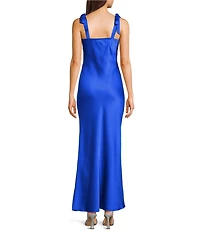 Dear Moon Sweetheart Neck Twist Front Tie Shoulder Long Dress