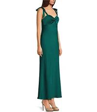 Dear Moon Sweetheart Neck Twist Front Tie Shoulder Long Dress