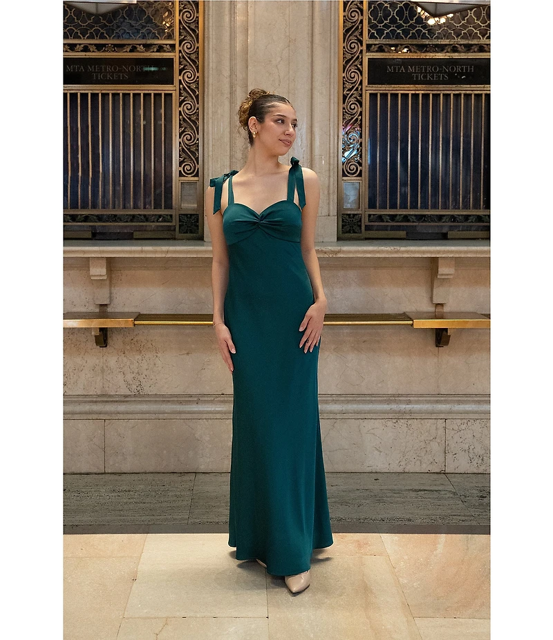 Dear Moon Sweetheart Neck Twist Front Tie Shoulder Long Dress
