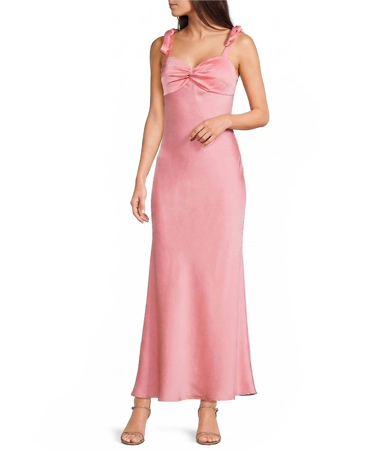 Dear Moon Sweetheart Neck Twist Front Tie Shoulder Long Dress