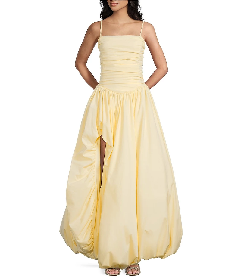 Dear Moon Taffeta Strapless Drop Waist High-Low Bubble Hem Lace Up Back Ballgown