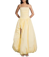 Dear Moon Taffeta Strapless Drop Waist High-Low Bubble Hem Lace Up Back Ballgown