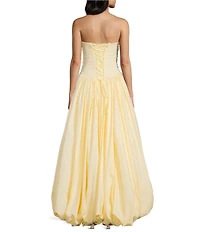 Dear Moon Taffeta Strapless Drop Waist High-Low Bubble Hem Lace Up Back Ballgown