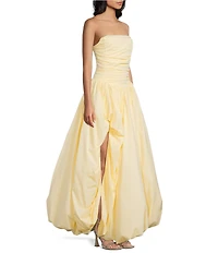 Dear Moon Taffeta Strapless Drop Waist High-Low Bubble Hem Lace Up Back Ballgown