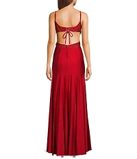 Dear Moon V-Neck Spaghetti Strap Embellished Double Princess Seam Cut Out Back Gown