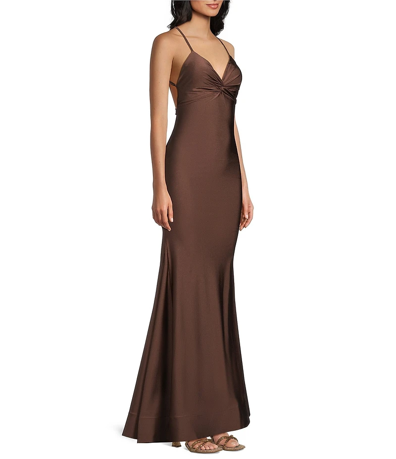 Dear Moon V-Neck Twist Front Horsehair Hem Dress