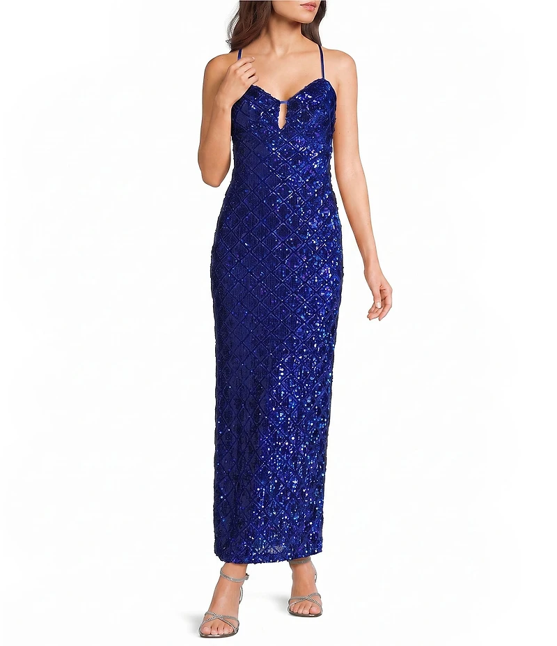 Dear Moon Velvet Sequin Keyhole Front Dress