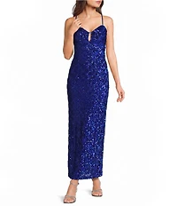 Dear Moon Velvet Sequin Keyhole Front Dress
