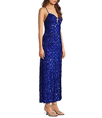 Dear Moon Velvet Sequin Keyhole Front Dress
