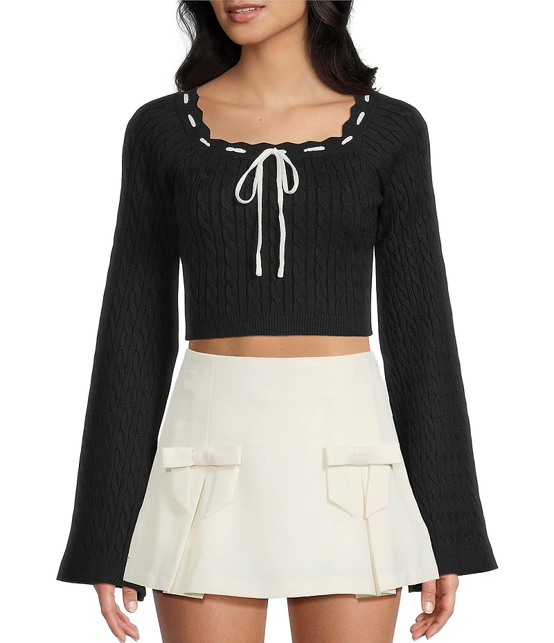 Dee Elly Cropped Scoop Neck Long Sleeve Sweater Top