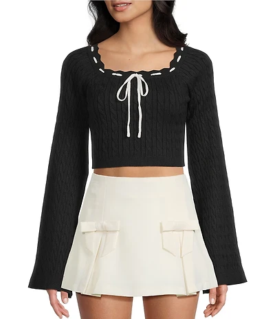 Dee Elly Cropped Scoop Neck Long Sleeve Sweater Top