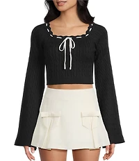 Dee Elly Cropped Scoop Neck Long Sleeve Sweater Top