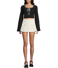 Dee Elly Cropped Scoop Neck Long Sleeve Sweater Top