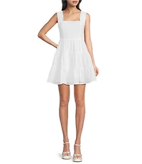 Dee Elly Eyelet Square Neck Sleeveless Mini Dress