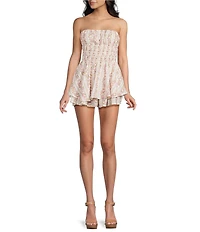 Dee Elly Floral Print Strapless Smocked Mini Dress