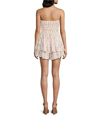 Dee Elly Floral Print Strapless Smocked Mini Dress