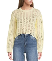 Dee Elly Knit Open Knit Oversized Crochet Long Sleeve Boxy Sweater