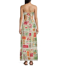 Dee Elly Postcard Print Square Neck Maxi Dress