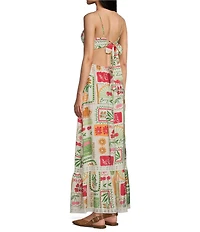 Dee Elly Postcard Print Square Neck Maxi Dress