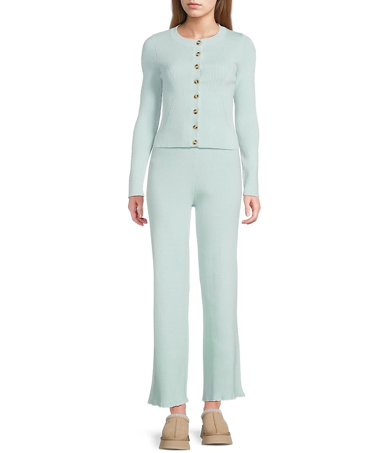 Dee Elly Ribbed Knit Button Front Long Sleeve Coordinating Cardigan