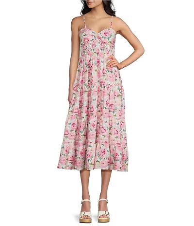 Dee Elly Rose Floral Smocked Maxi Dress