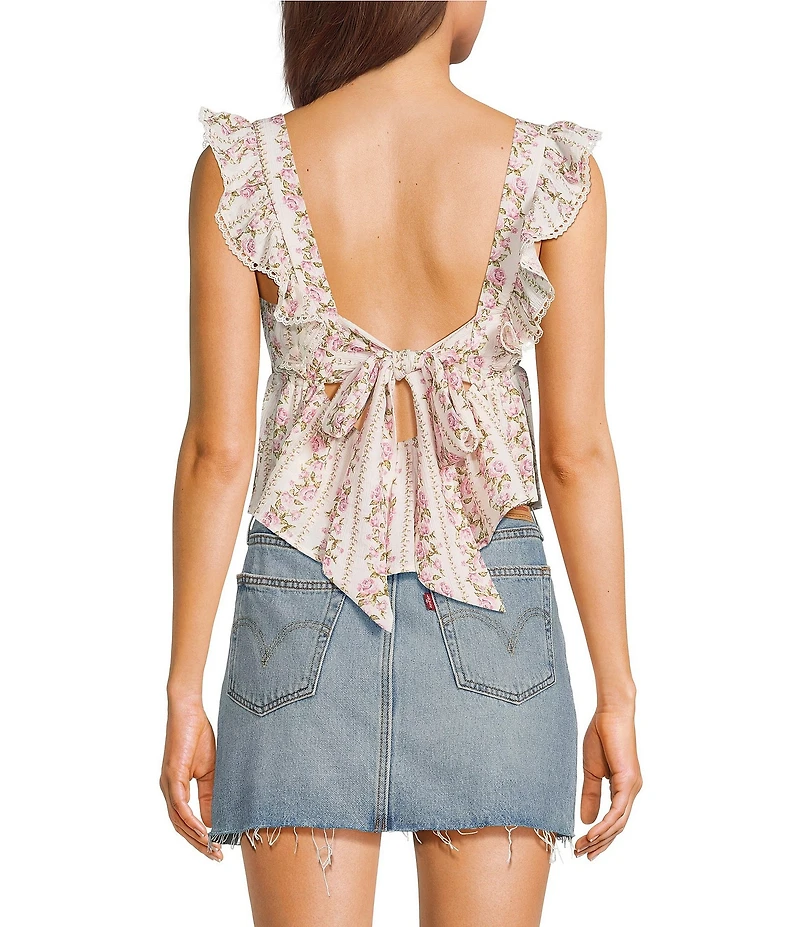 Dee Elly Rose Stripe Square Neck Top