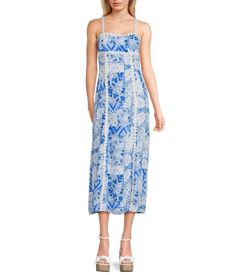 Dee Elly Scallop Square Neck Midi Dress