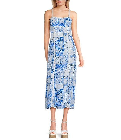 Dee Elly Scallop Square Neck Midi Dress