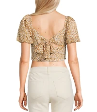 Dee Elly Short Sleeve Ditsy Floral Print Coordinating Crop Top