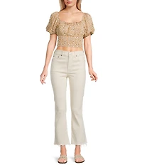 Dee Elly Short Sleeve Ditsy Floral Print Coordinating Crop Top