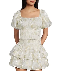Dee Elly Short Sleeve Floral Embroidered Coordinating Crop Top