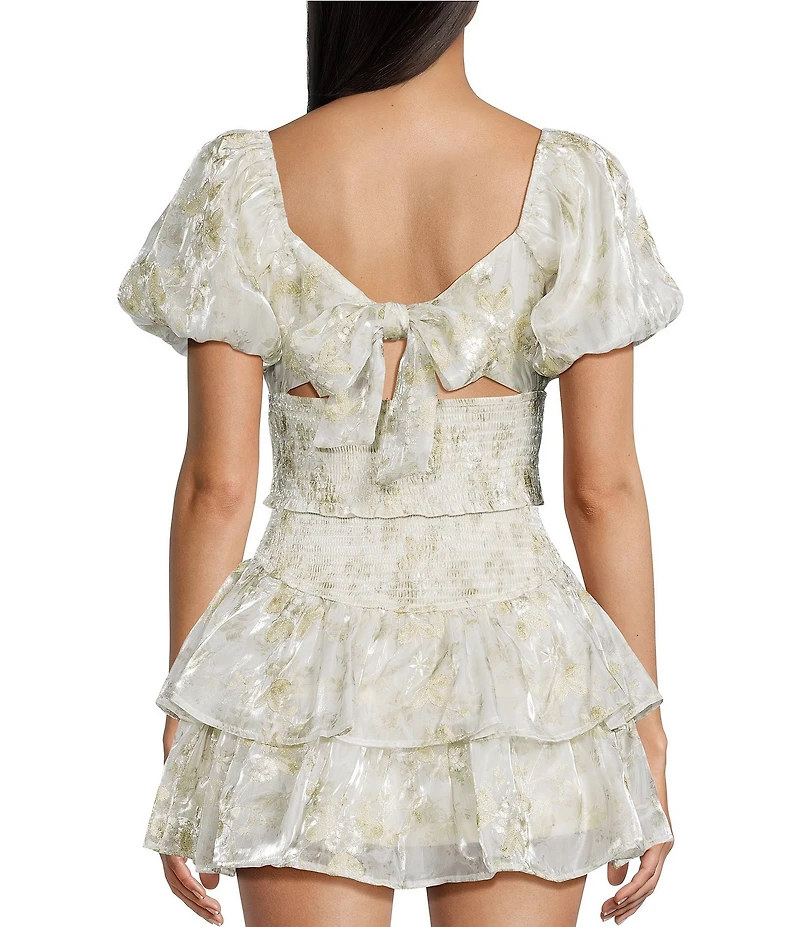 Dee Elly Short Sleeve Floral Embroidered Coordinating Crop Top