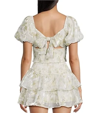 Dee Elly Short Sleeve Floral Embroidered Coordinating Crop Top