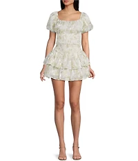 Dee Elly Short Sleeve Floral Embroidered Coordinating Crop Top